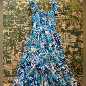 Blue Floral Print with smocked bust